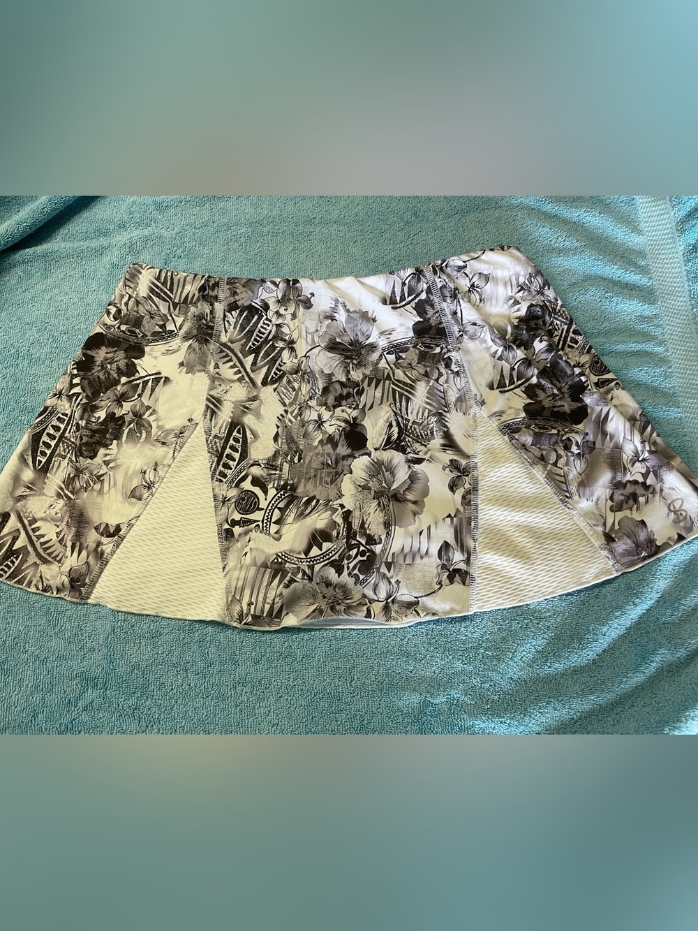 Floral Panel A-Line Pickleball Skirt in Black & White